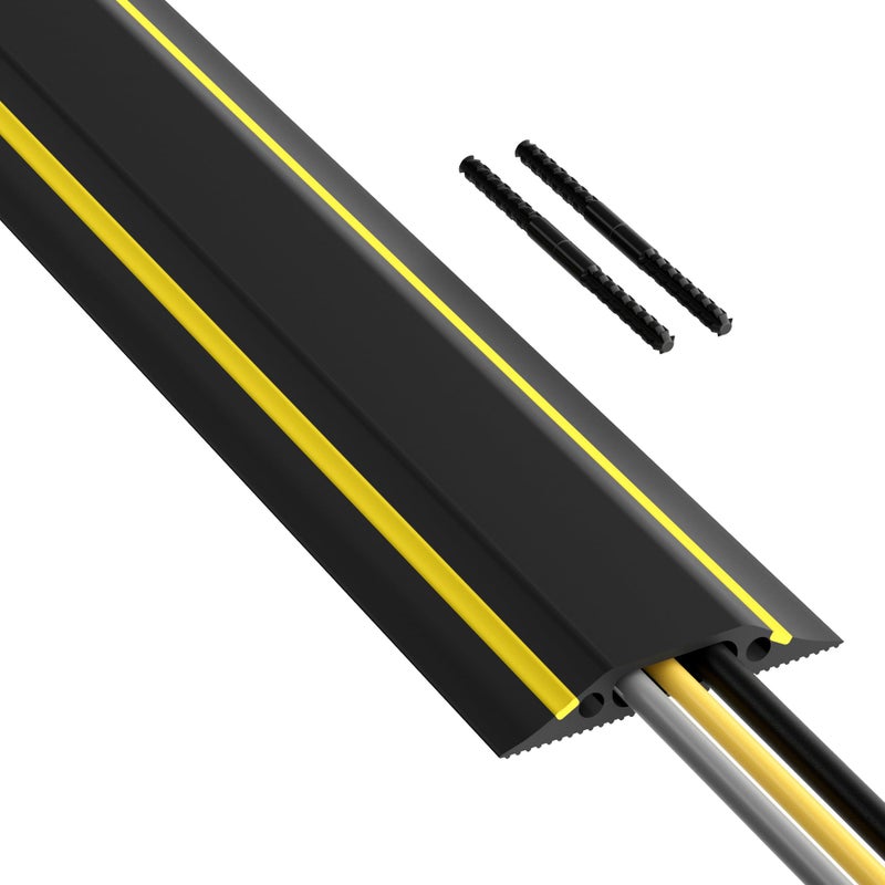 D-Line 6ft Floor Cord Cover, Made in USA Linkable Cable Protector, Hide Extension Cords, Protect Cords, Prevent Cable Trips, Cord Hider, Heavy Duty - Cord Cavity = 1.18" (W) x 0.39" (H), Black/Yellow - Image 1
